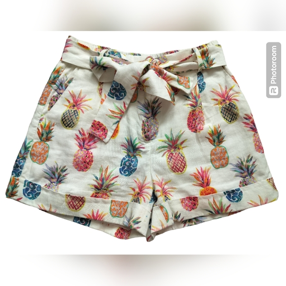 J. Crew Pants - J. Crew‎ women's Pineapple Print Paper Bag Belted Linen Casual Short Size 2